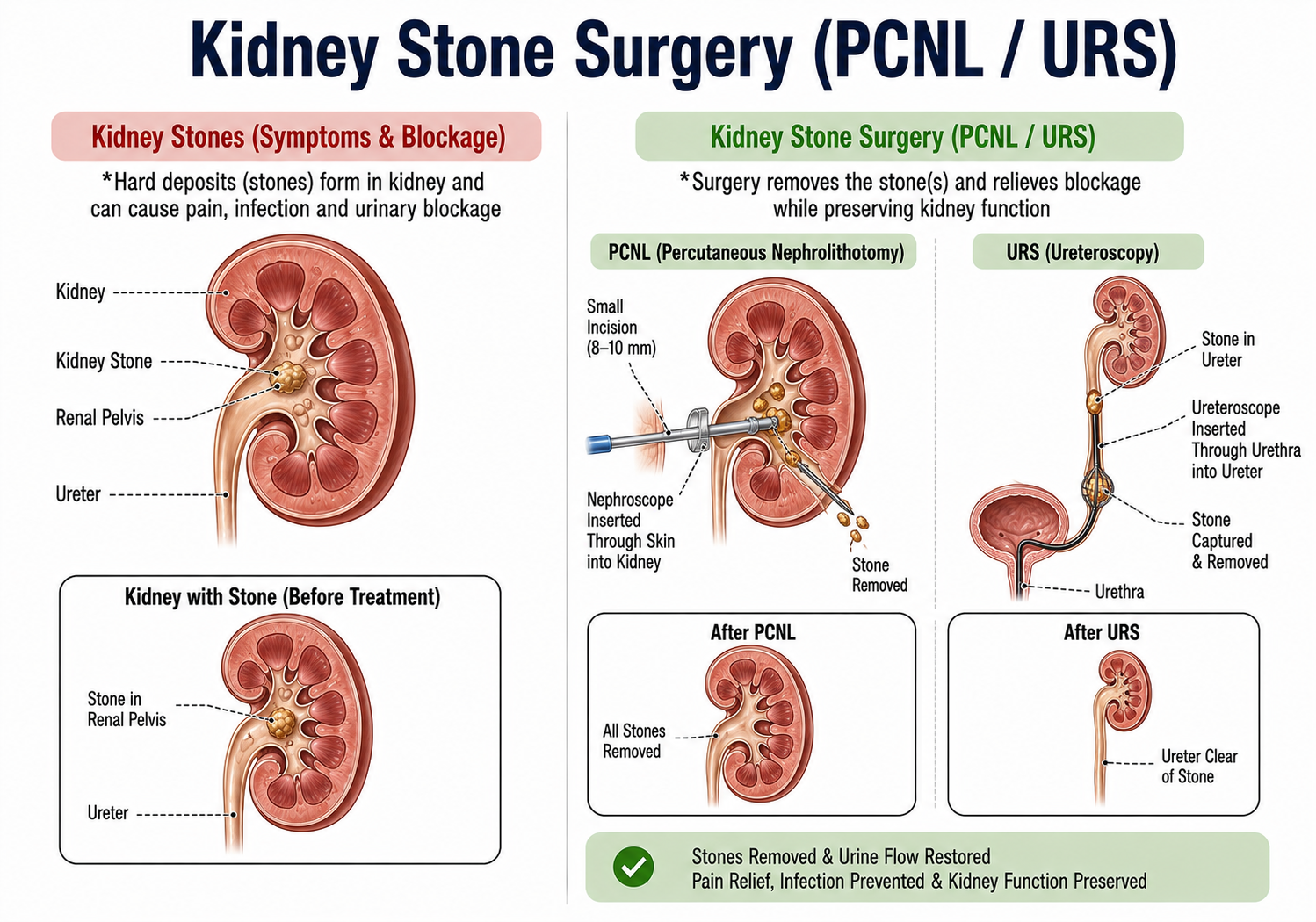 Kidney Stone Surgery (PCNL / URS) — anatomy diagram